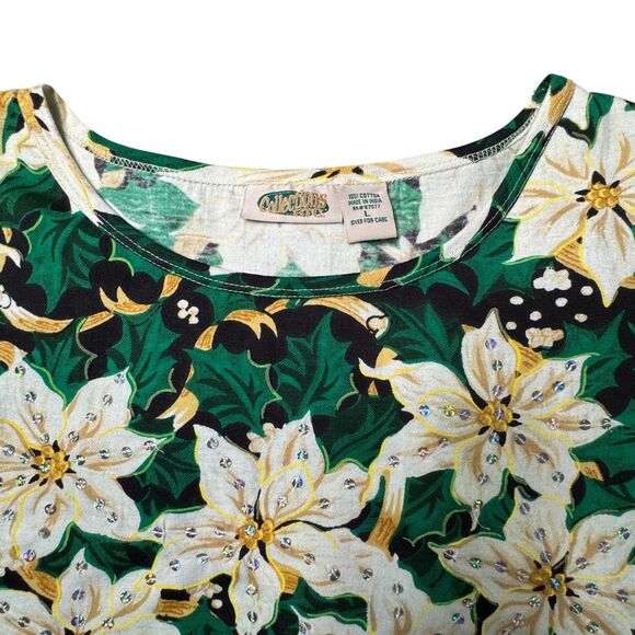 Collections Etc Christmas Holiday White Poinsettia Top Womens Large Sequin Shine - Picture 4 of 12